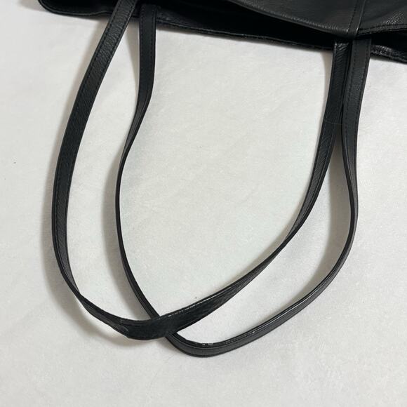AMERICAN LEATHER CO Zipper Pockets Black Leather Tote Bag Shoulder Purse